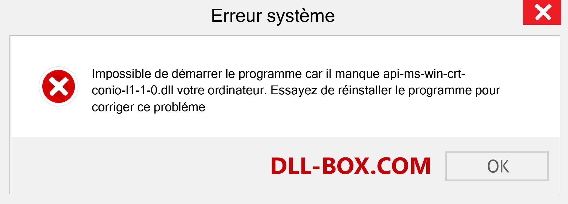 Le fichier api-ms-win-crt-conio-l1-1-0.dll est manquant ?. Télécharger pour Windows 7, 8, 10 - Correction de l'erreur manquante api-ms-win-crt-conio-l1-1-0 dll sur Windows, photos, images